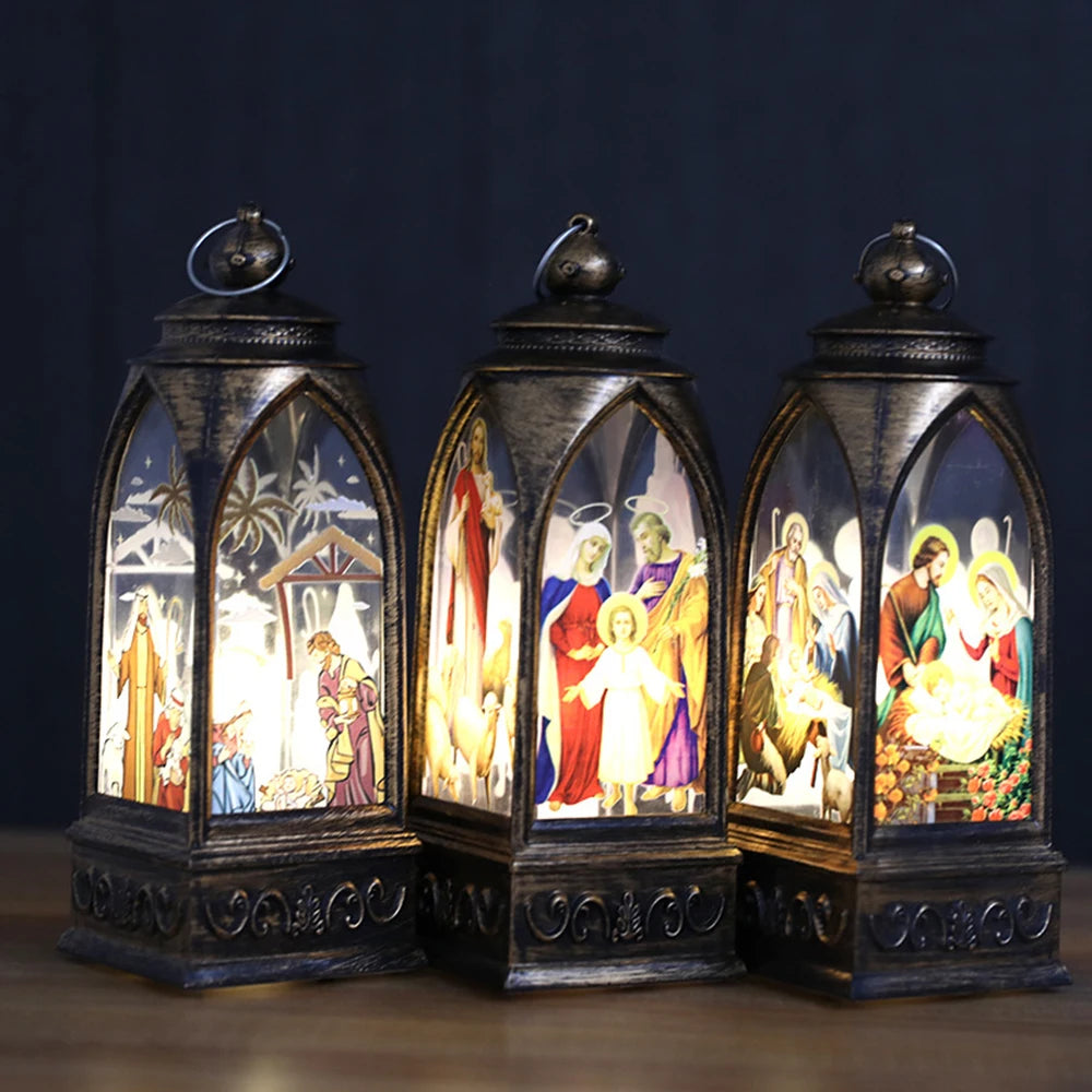 1PC Christmas Decorations Led Lighting Golden Arch Wind Light Nightlight Religious Jesus Retro Decoration