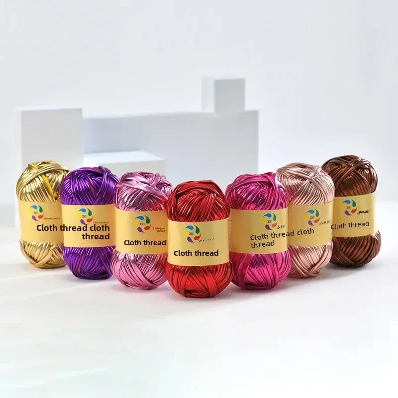 New metal texture cloth line personalized wool DIY woven bag bright leather hand woven material