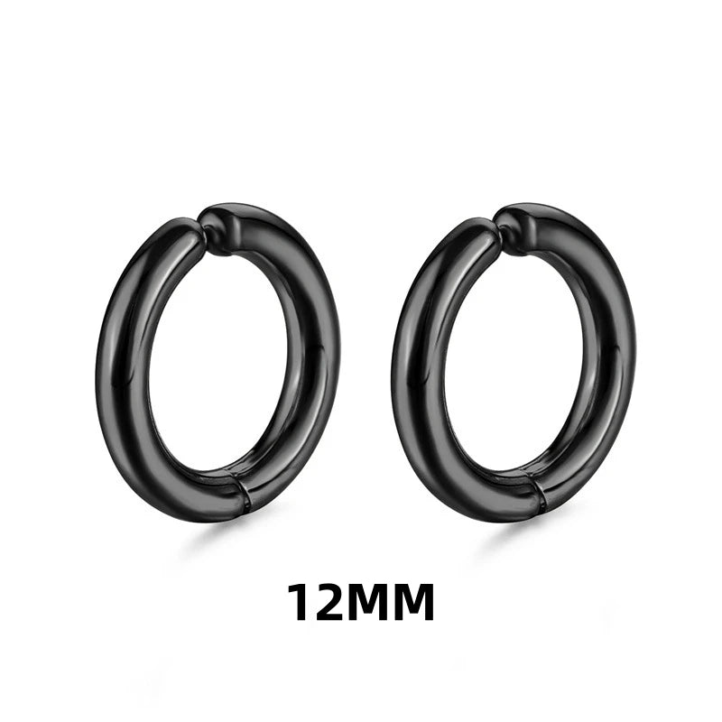 1 Pair Non-Piercing Fake Hoop Earrings For Women Men Classic Punk Stainless Steel Circle Hoops Clip Earring Without Hole Gifts ﻿
