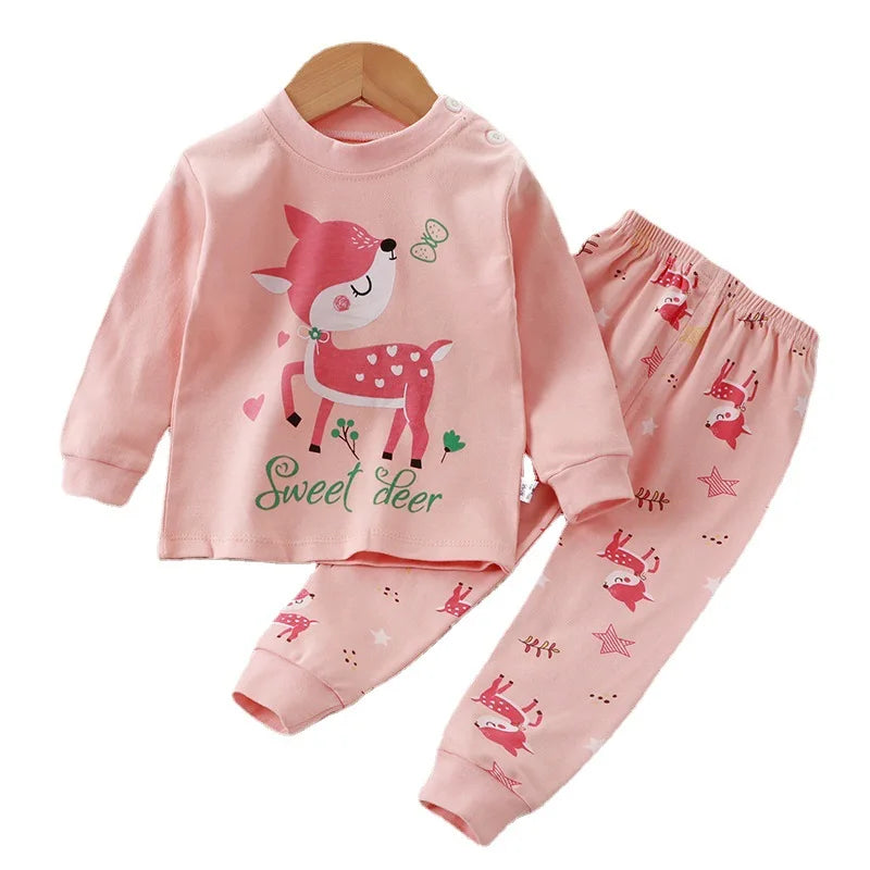 Baby Fall Clothes Cartoon Animal Sleepwear Children Pajamas Sets Unisex Kids Autumn Clothing Durable Soft Warm Comfort