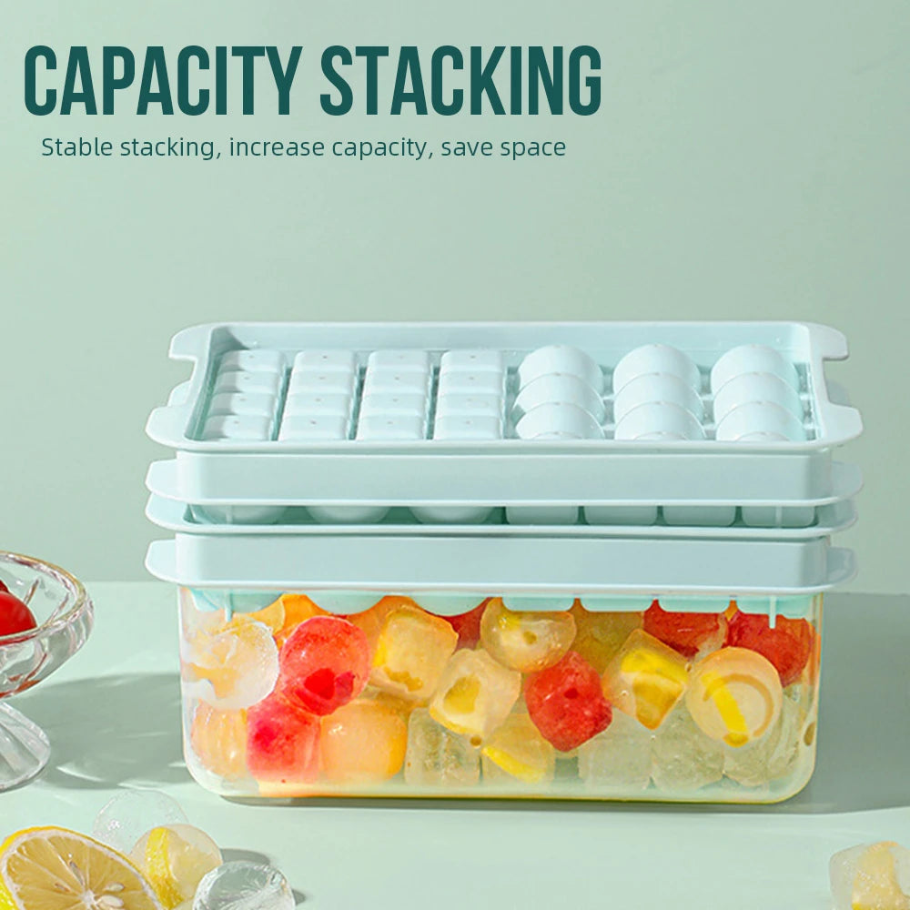 Ice Cube Tray with Lid Ice Mold Ice Cube Ice Ball Storage Container Box With Lid 2 In 1 Tray Maker Set Bar Kitchen Accessories