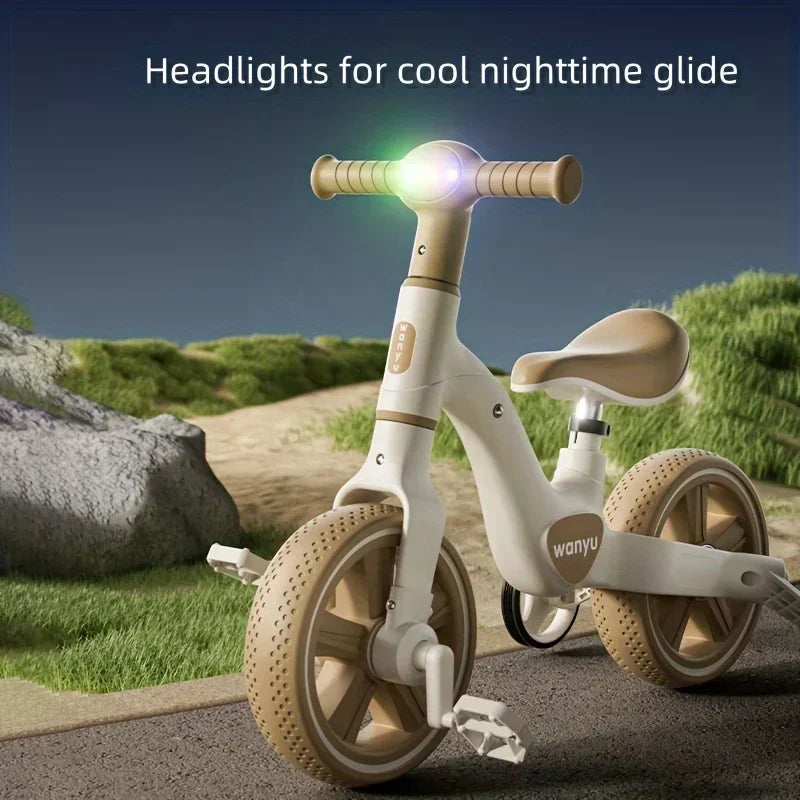 2-in-1 Kids Balance Bike Kids Trike with Training Wheels Removable Pedal Headlight Adjustable Seat Lightweight Scooter for Kids