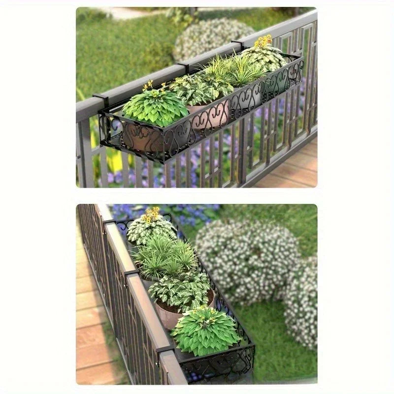 Balcony flower stand hanging wrought iron guardrail flower pot hanger succulent railing flower rack indoor window sill rack