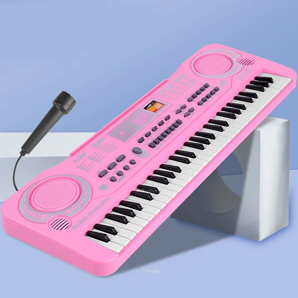 Kids Electronic Piano Keyboard Portable 61 Keys Organ with Microphone Education Toys Musical Instrument Gift for Child Beginner