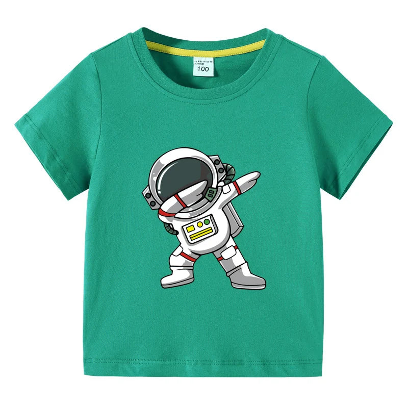 2025 New Kids Clothing Fashion Spaceman Graphic Short Sleeve T-Shirt 3-10Years Children Boy O-Neck Tops Tee Kids Summer Clothes