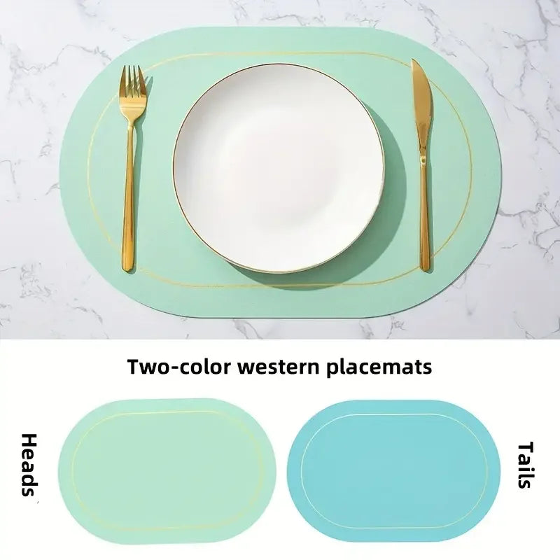 1/4/6pcs,PU Placemats,Dining Table Waterproof Non-Slip Table Mat,Heat Insulation Leather Place Mats Set,Nordic Style Cup Mat