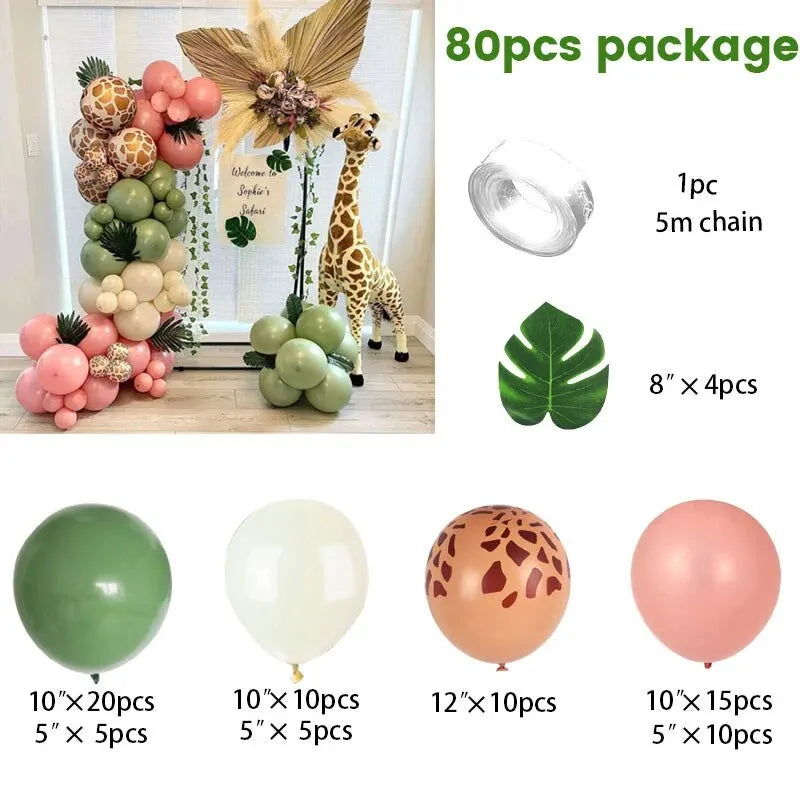 1Set, Safari Park Jungle Balloon Flower Arch Set Tropical Theme Party Supplies Birthday Wedding Graduation Gold White Decoration