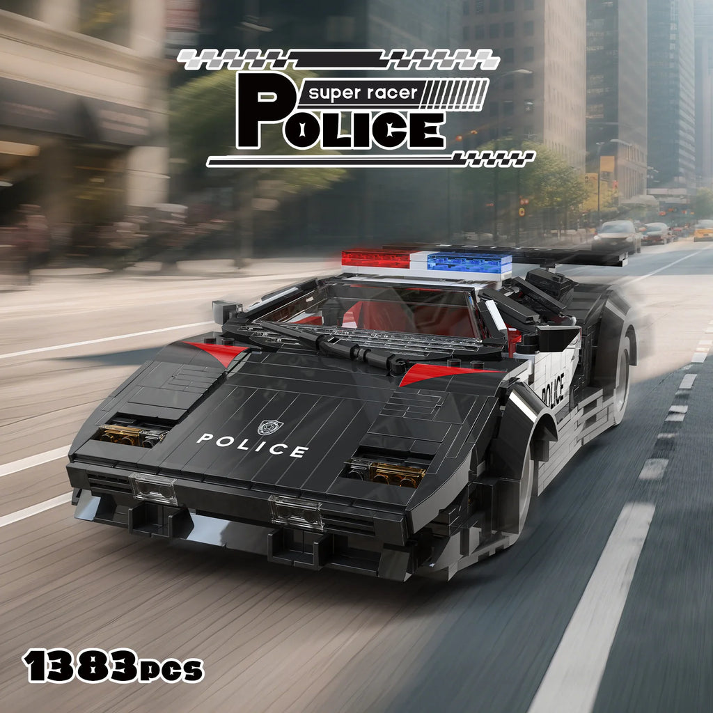 1383Pcs Interactive Police Sports Car Building Blocks Toy Kit - Educational Birthday Gift Set for Kids & Adults, Display Model