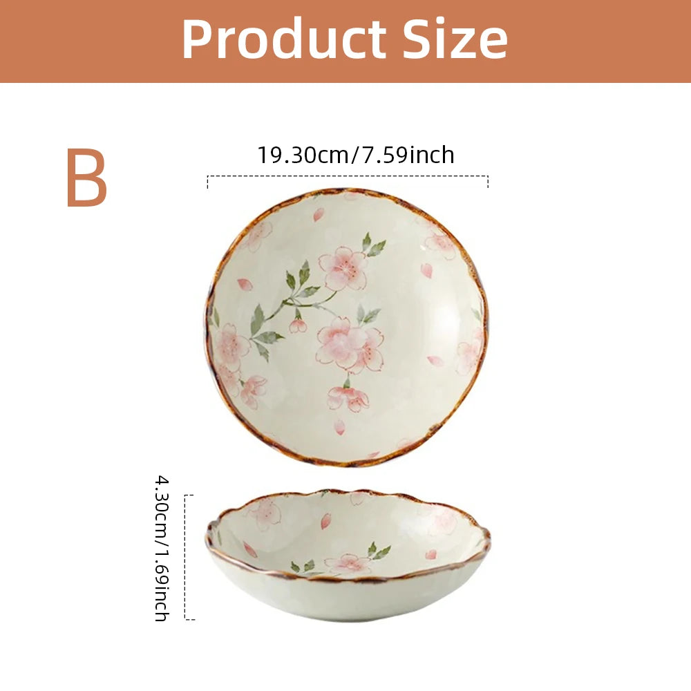 7.5inch Japanese Household Noodle Bowl Ceramic Soup Bowl With Handle Salad Pasta Bowl Kitchen Tableware Microwave Oven Bakware