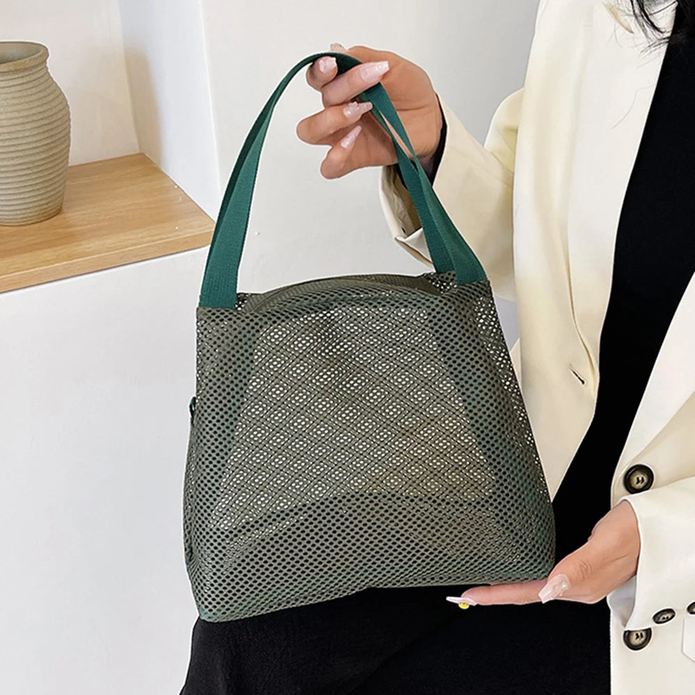 1PC Net Mesh Bag, Toiletry Bag, Travel Storage Bag, Hollowed-Out Student Lunch Box Bag, Lunch Box Bag