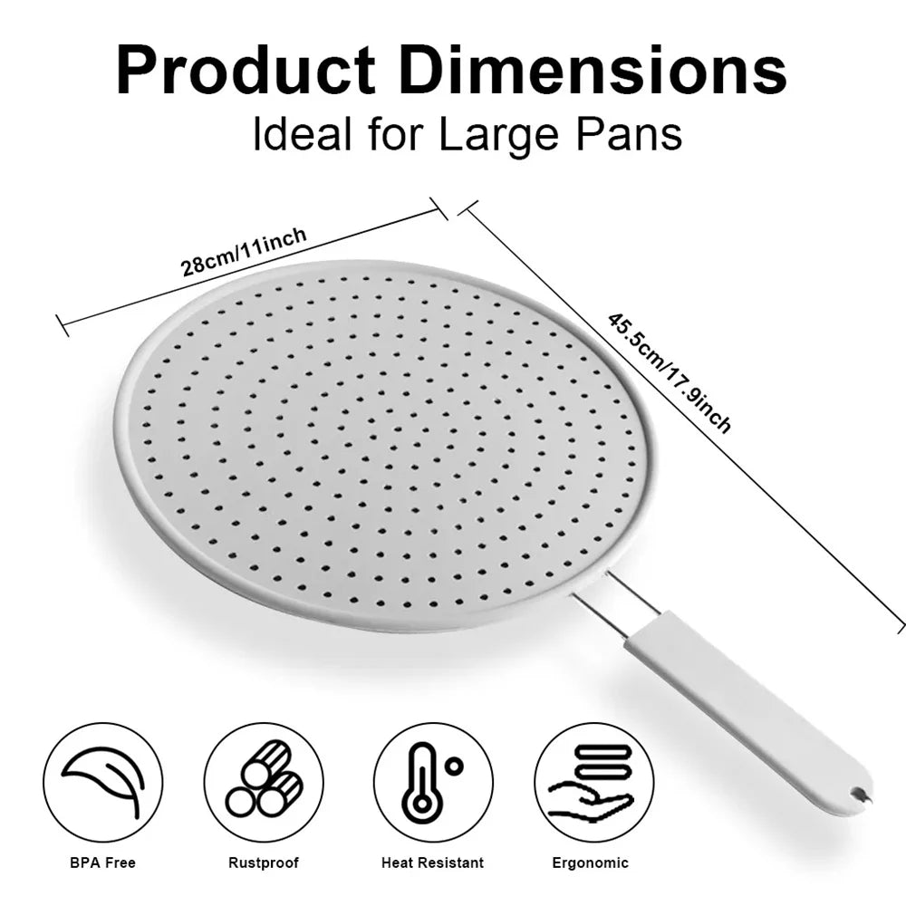 Silicone Splatter Screen with Handle Heat-resisting Oil Splash Guard Drain Board Cover Kitchen Frying Pan Lid Cooking Tools