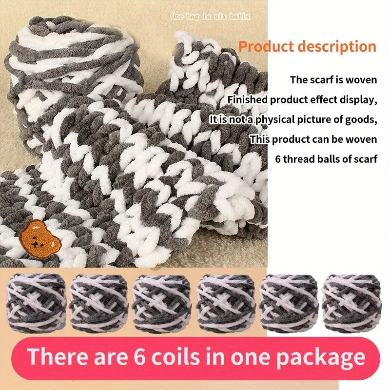 6 Thread Balls+1 Teddy Bear Jewelry Handmade Gift Woven Scarf Thread DIY Ice Stripe Thread Thick Yarn Ball
