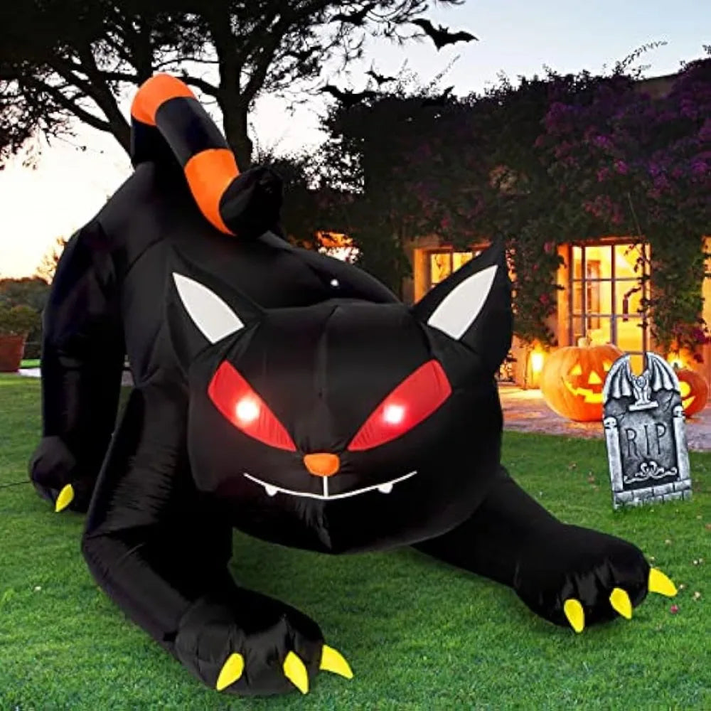 1.8M Black Cat  Halloween Inflatable Decoration Built-in LED Lights Inflatable Model Outdoor Ornament Party Garden Decor