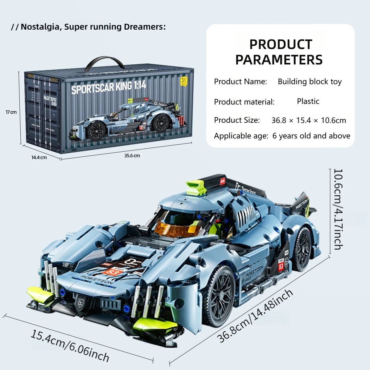 ToylinX Building Blocks Racing Toys Urban Technology Design Enjoy The Speed 1：14 Birthday Christmas Gifts for Kids or Adults