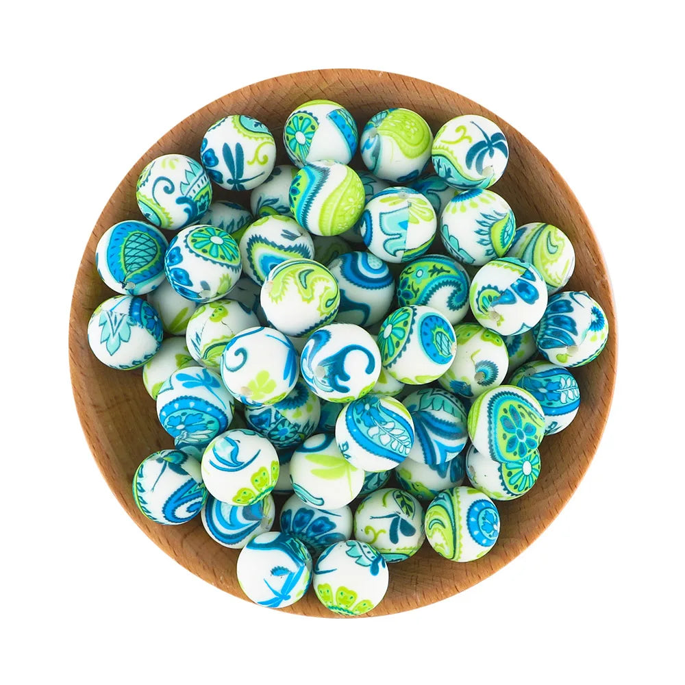 10Pcs/lot Printed Silicone Beads 15mm Round Leopard Terrazzo Dalmatian Camo Silicone Beads For Jewelry Making DIY Accessories