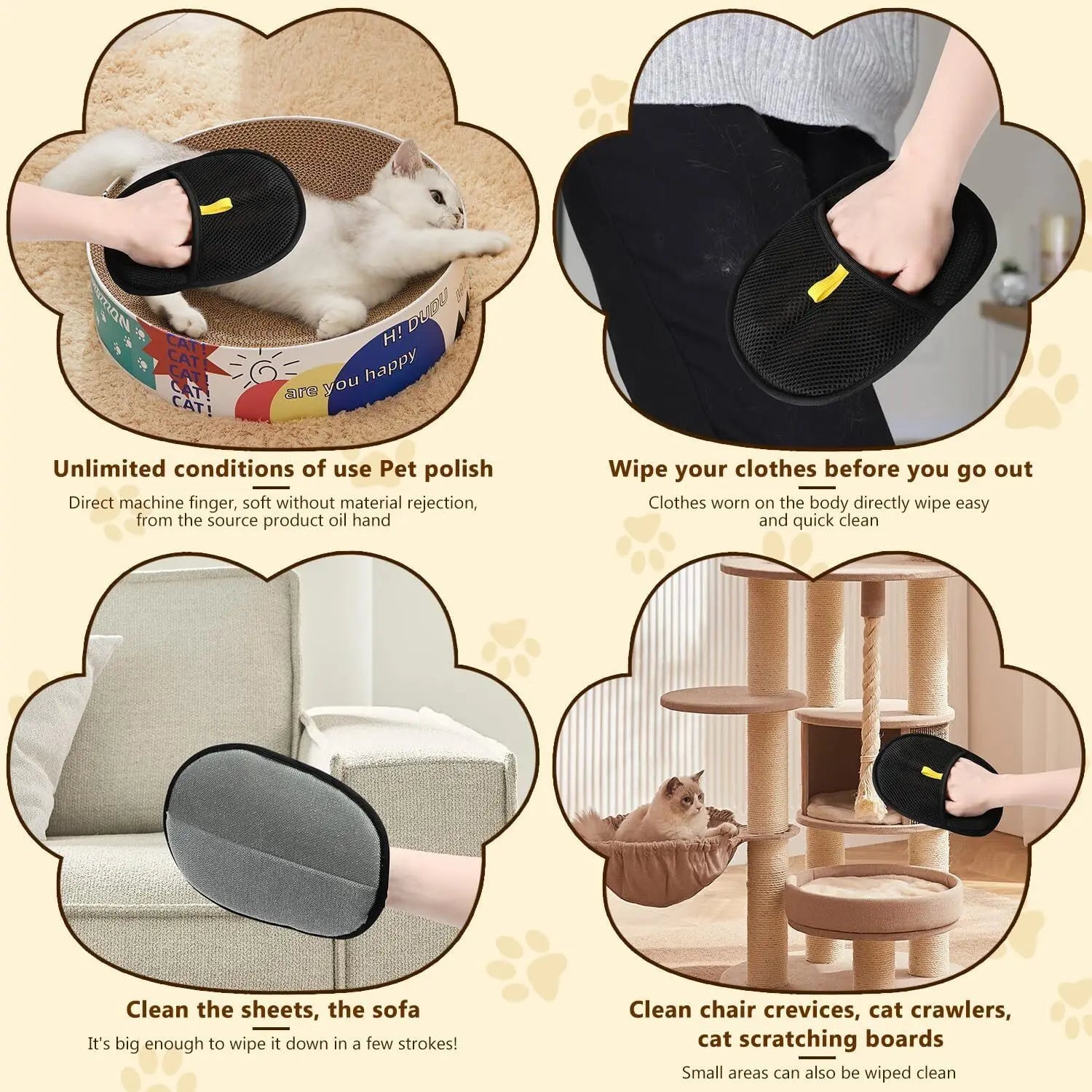 Pet Hair Remover Cat Gloves Double-Sided Fur Gloves Cat Dog Grooming Gloves for Washing Deshedding Cleaning Carpets Sofas