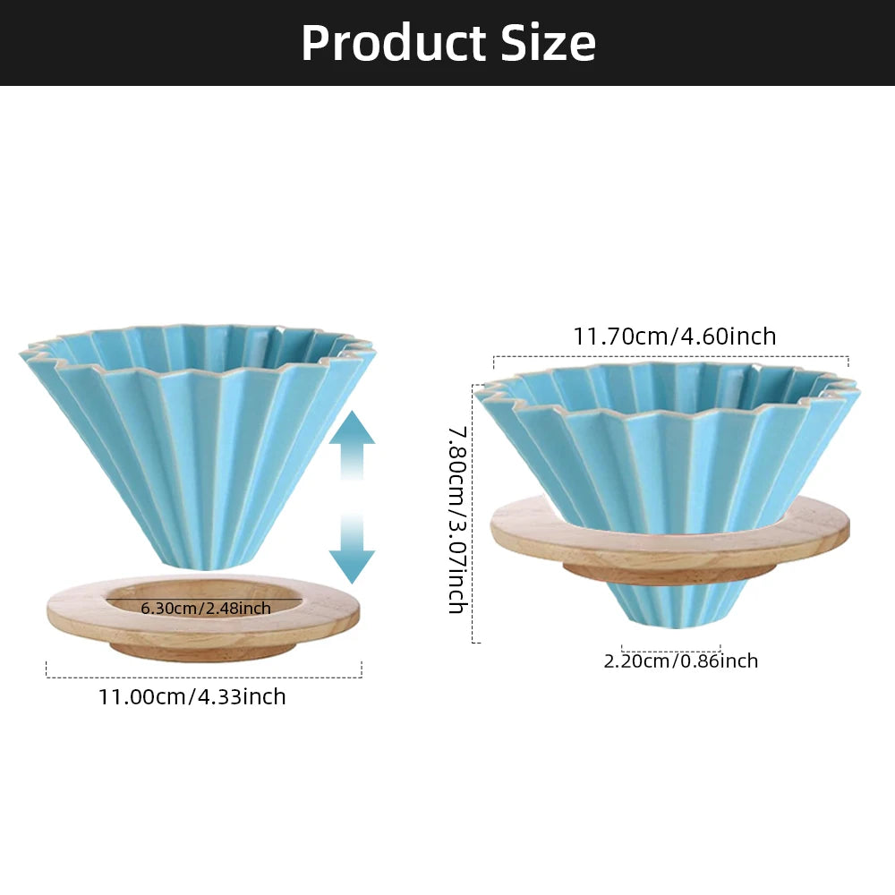 Ceramic Coffee Filter Cup Reusable Filters Coffee Maker with Wood Stand Funnel Dripper Cake Filter Cup Coffee Accessories