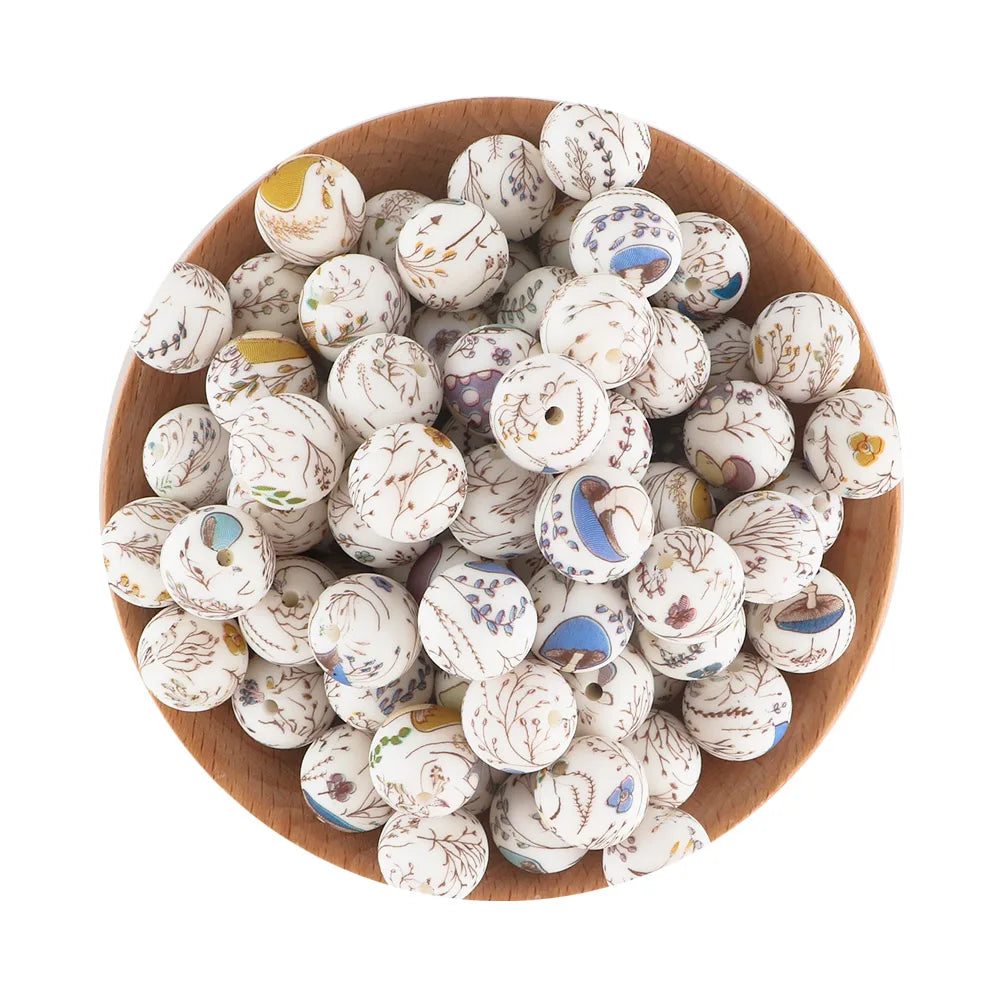 10Pcs/lot Printed Silicone Beads 15mm Round Leopard Terrazzo Dalmatian Camo Silicone Beads For Jewelry Making DIY Accessories