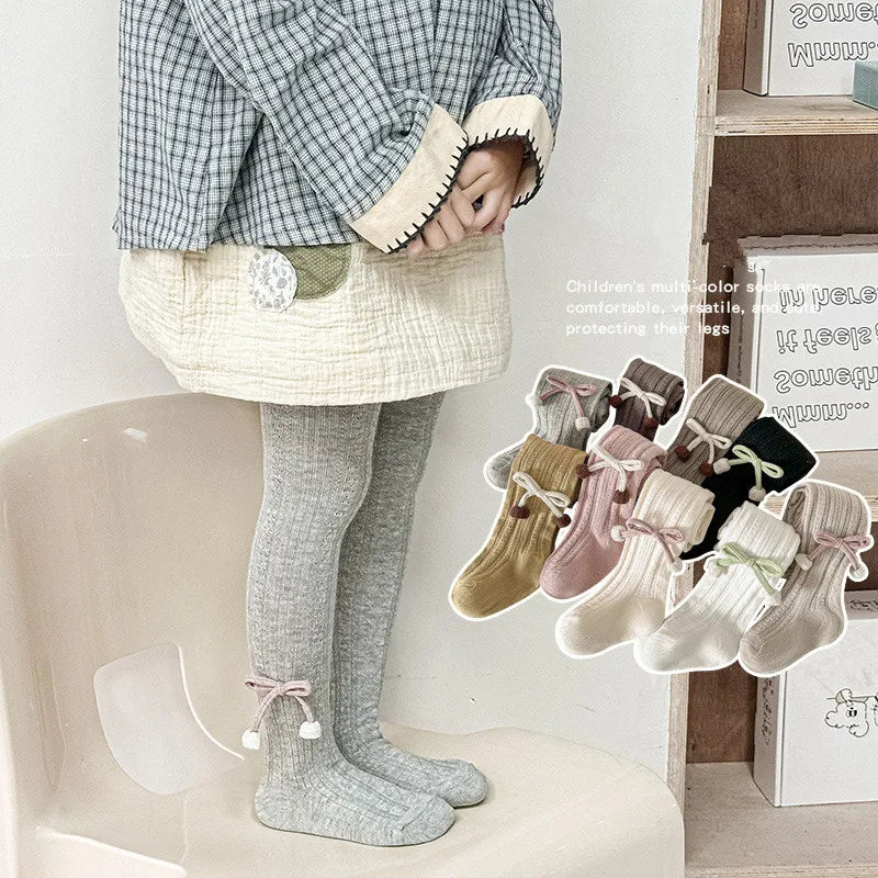 Cotton Baby Tights Sweet Bowtie Girls Leggings Kids Children Pantyhose Stockings Girls Socks 0 to 8 Years