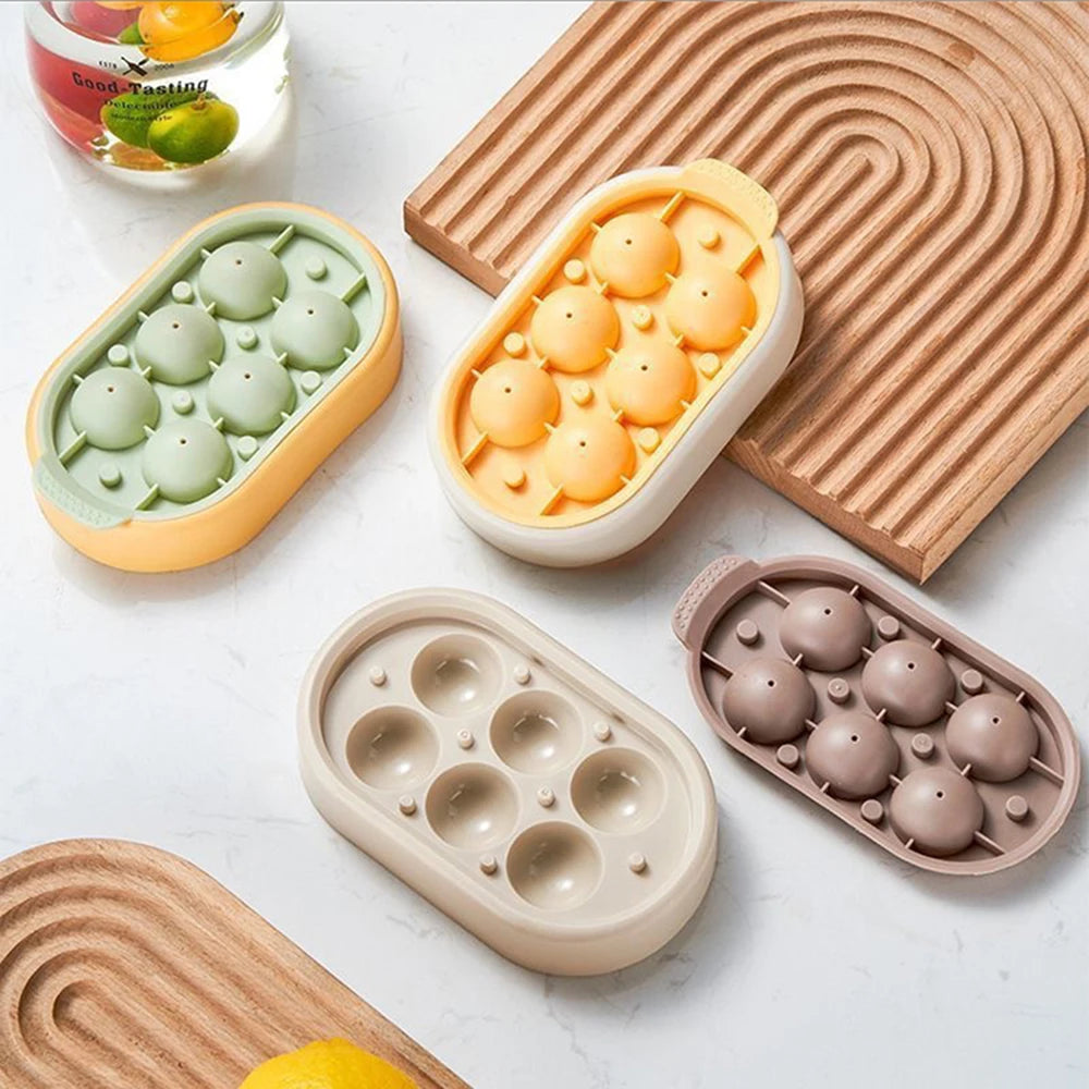 1PC Six Ice Cube Mold Silica Gel Ice Lattice Home Frozen Ball Ice Box No Leakage Round Ice Cube Mold