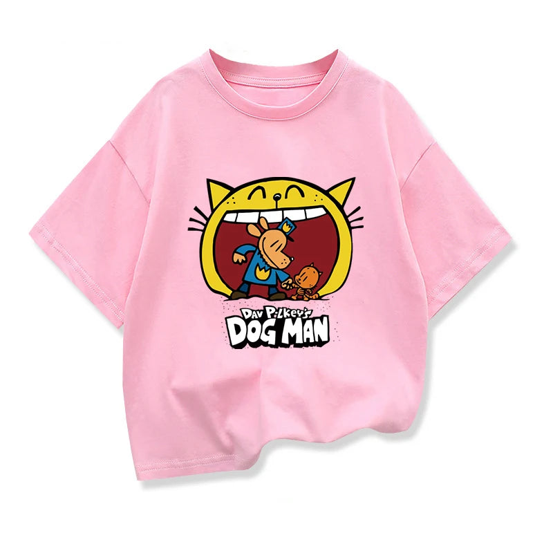 2025 New Kids Clothing Dog Man Funny Anime Graphic T-Shirt Children Summer Cartoon Short Sleeve Tee Boys Girls Fashion Clothes