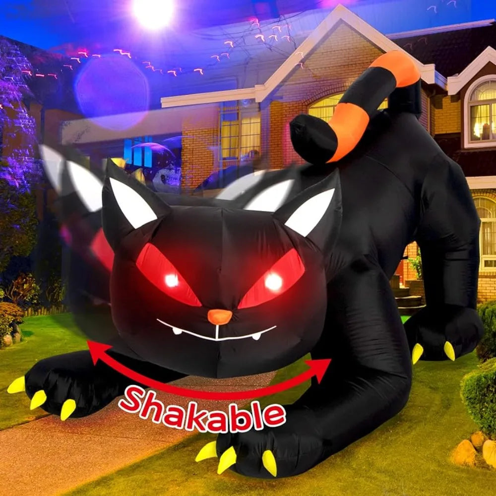 1.8M Black Cat  Halloween Inflatable Decoration Built-in LED Lights Inflatable Model Outdoor Ornament Party Garden Decor