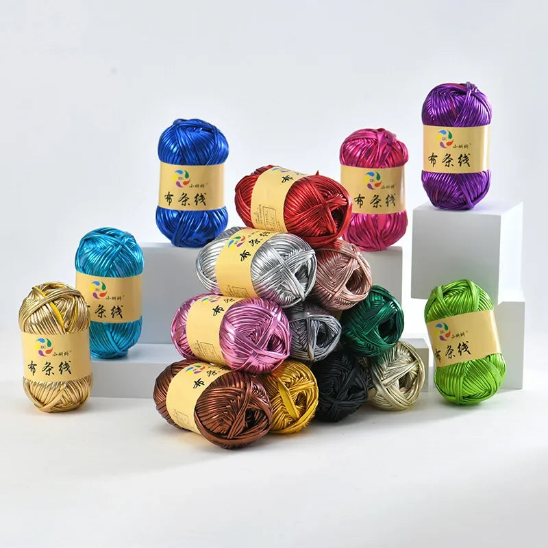 Metal texture cloth line personalized wool DIY woven bag bright leather hand woven material