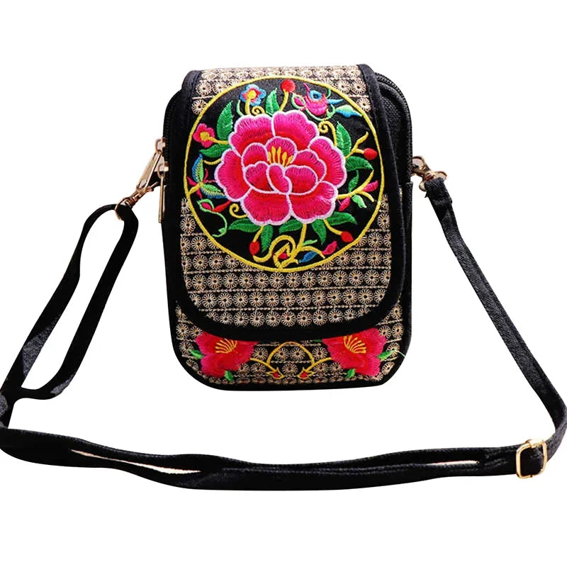 1PC Embroidered National Style Cloth Bag Waist Bag Oblique Span Shoulder Coin Mini Wallet Carry Vertical Square
