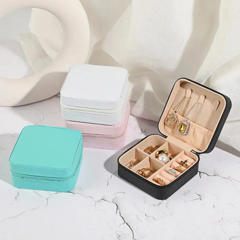 Mini Jewelry Storage Box Portable Home Travel Earrings Necklace Storage Case for Women Ring Organizer PU Leather Display Case