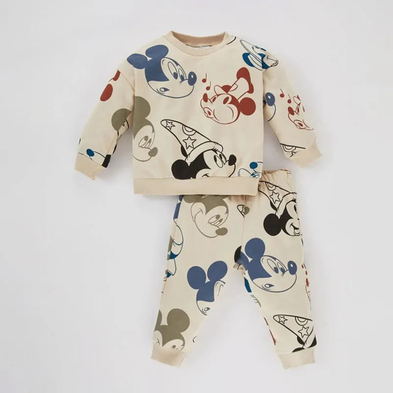 2024 Fashion Mickey Mouse Printed Tracksuits for Kids Cotton Round Neck Sweatshirt + Pant 2Pcs Baby Boys Girl Clothes Set