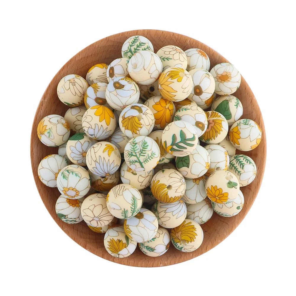 10Pcs/lot Printed Silicone Beads 15mm Round Leopard Terrazzo Dalmatian Camo Silicone Beads For Jewelry Making DIY Accessories