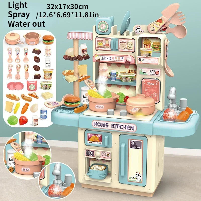 Large Children Simulation Kitchen Toy Set Lampligh Sound Effect Spray Kitchen Food Cooking Dining Table Play House Toys Gifts