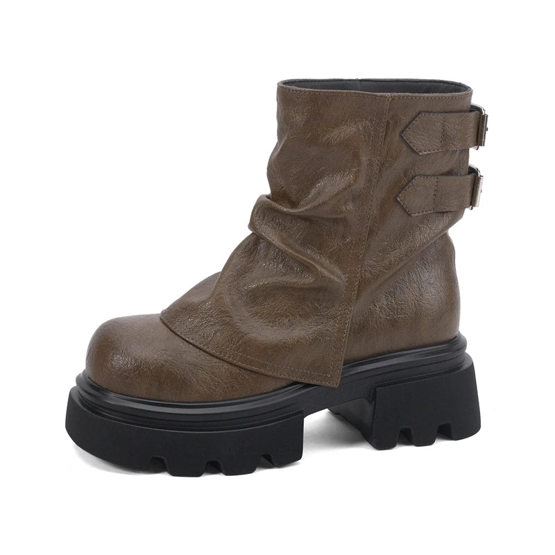 2025 New Women's Trouser Boots Thick-soled Square-toe Women Ankle Boots Large-Size Vintage Fashion Motorcycle Boots female