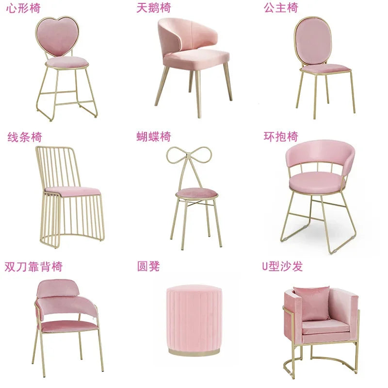 Nordic wrought iron back armrest dining chair light luxury simple Internet celebrity gold manicure makeup chair restaurant
