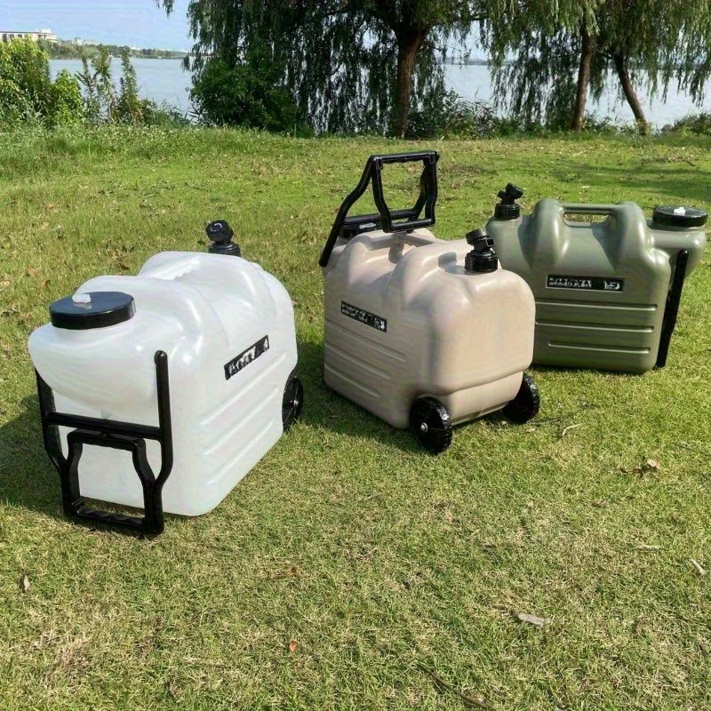 Camping outdoor PE bucket portable tie rod with wheels faucet large kettle car water storage tank
