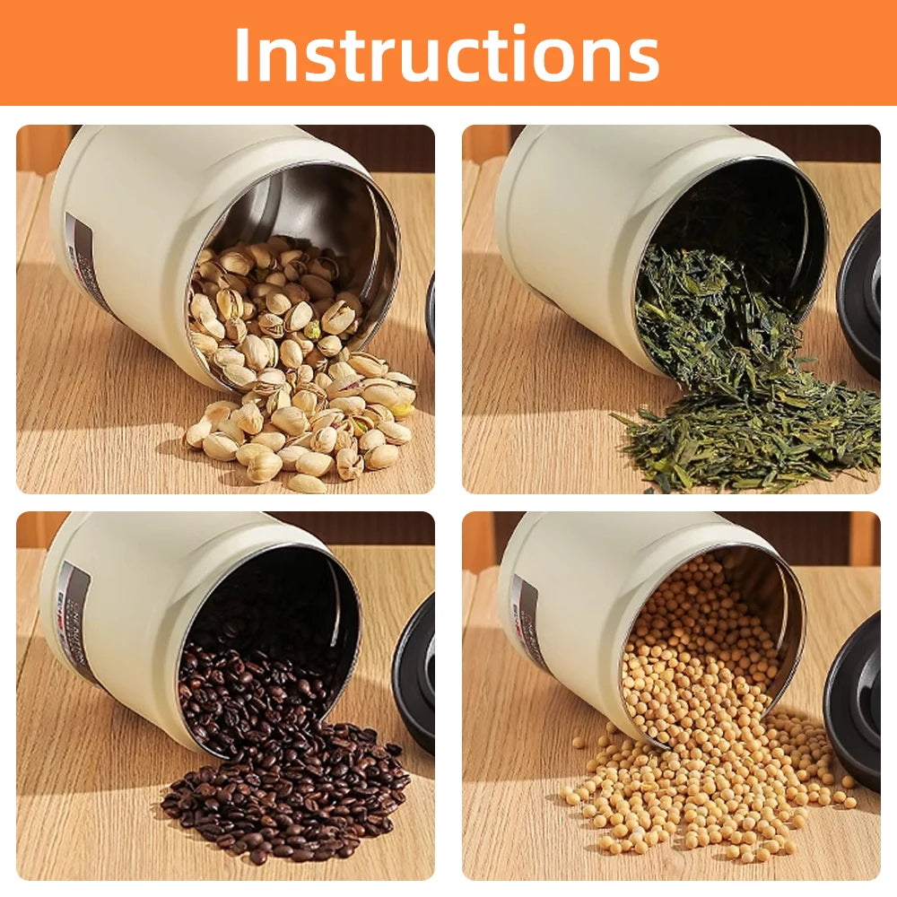 Stainless Steel Coffee Beans Vacuum Sealed Container Coffee Beans Storage Press Tank With Lid  Powder Tea Storage Jar