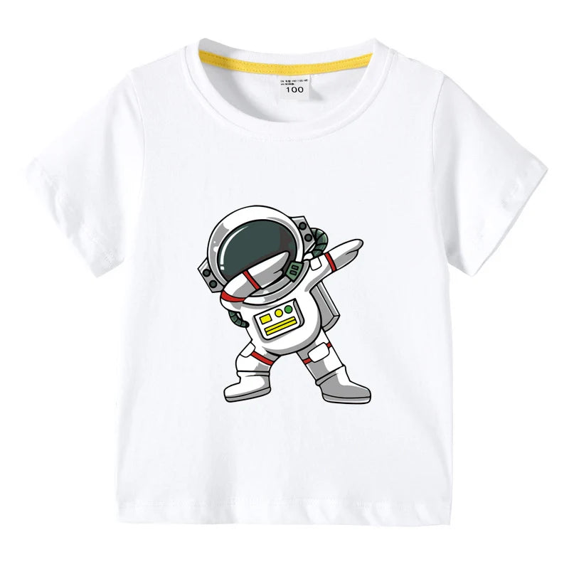 2025 New Kids Clothing Fashion Spaceman Graphic Short Sleeve T-Shirt 3-10Years Children Boy O-Neck Tops Tee Kids Summer Clothes