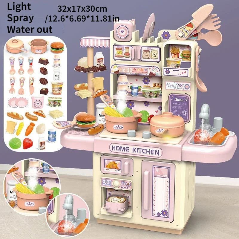 Large Children Simulation Kitchen Toy Set Lampligh Sound Effect Spray Kitchen Food Cooking Dining Table Play House Toys Gifts