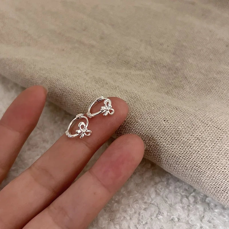 Vintage Silver Color Metal Bow-knot Chic Hoop Earrings