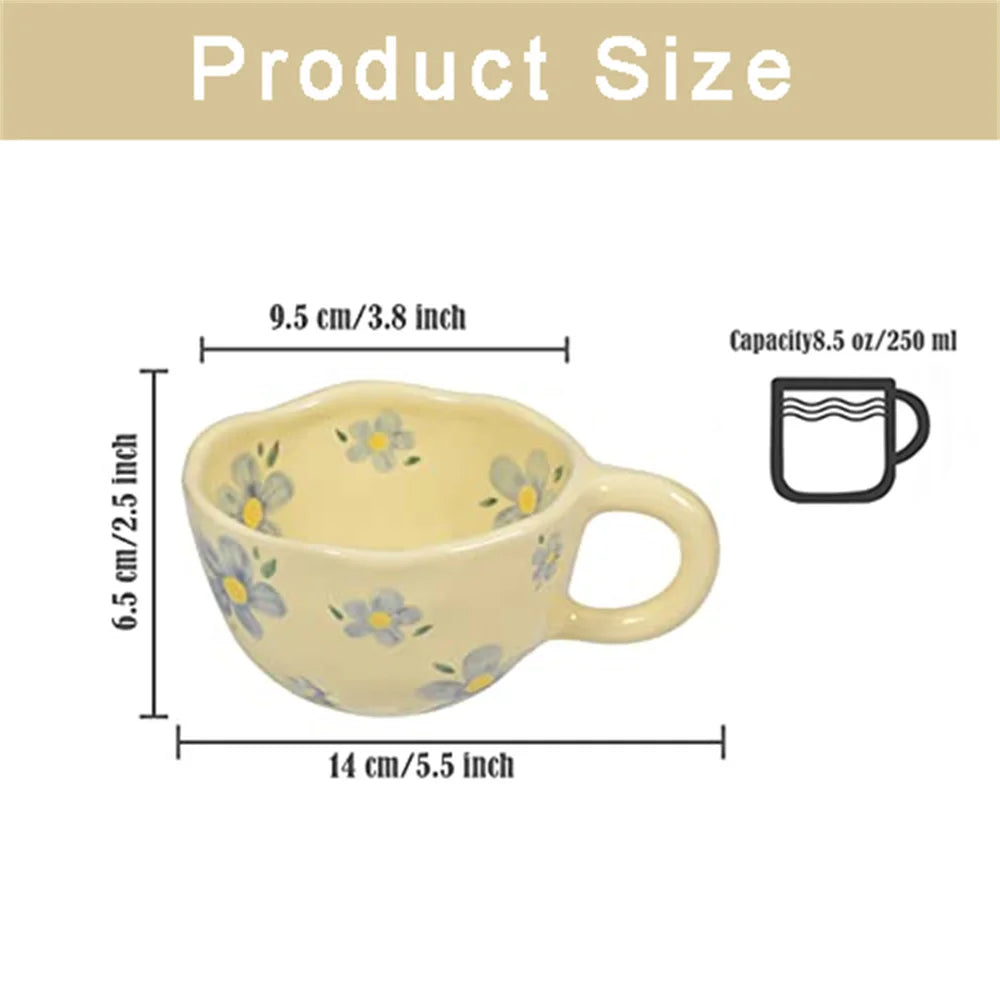 Ceramic Mugs Coffee Cups Hand Pinched Irregular Flower Milk Tea Cup Ins Korean Style Oatmeal Breakfast Mug Drinkware Kitchen