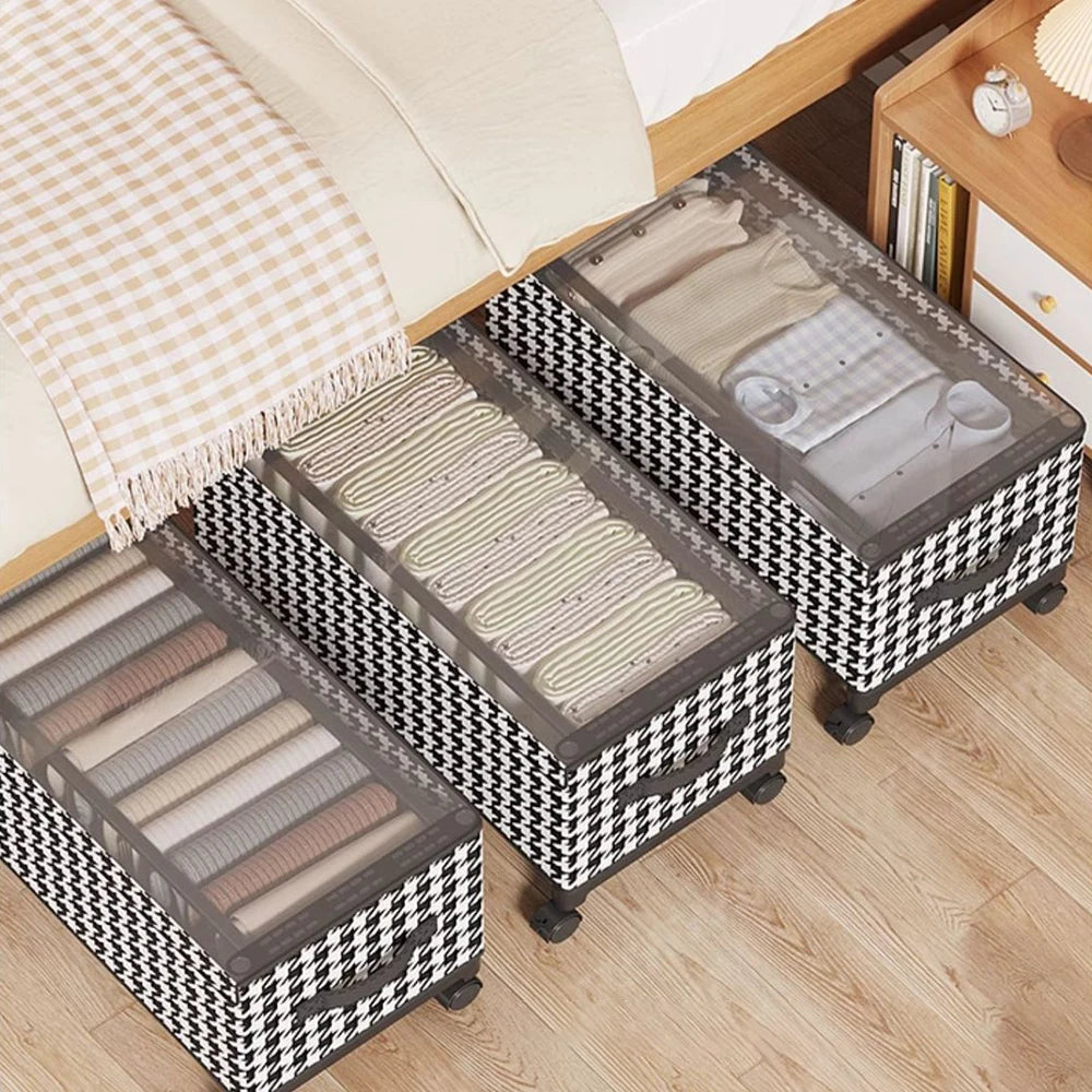 1PC Bedside Storage Box For Household Use With Wheels To Prevent Dust, Suitable For Storing Clothes, Toys And Other Items.