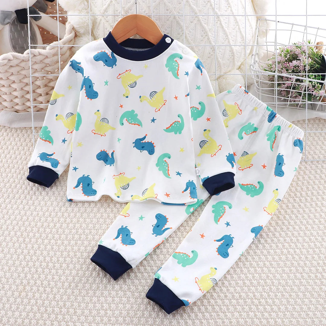 Baby Fall Clothes Cartoon Animal Sleepwear Children Pajamas Sets Unisex Kids Autumn Clothing Durable Soft Warm Comfort