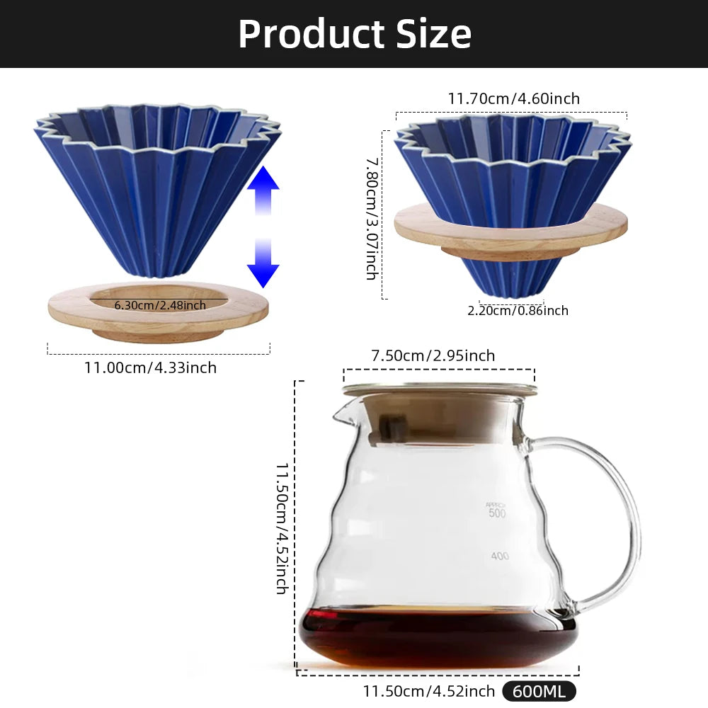 Ceramic Coffee Filter Cup Reusable Filters Coffee Maker with Wood Stand Funnel Dripper Cake Filter Cup Coffee Accessories