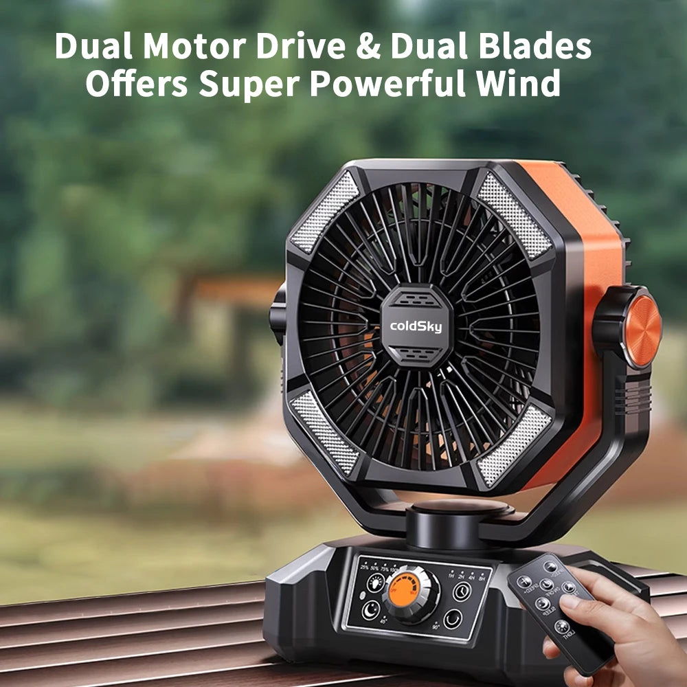 Radiator Fan 20000mAh Battery Camping Fan 4 LED Lantern 8 Speeds Desk Fan Portable Outdoor Fan for Tent Power Outages Jobsite