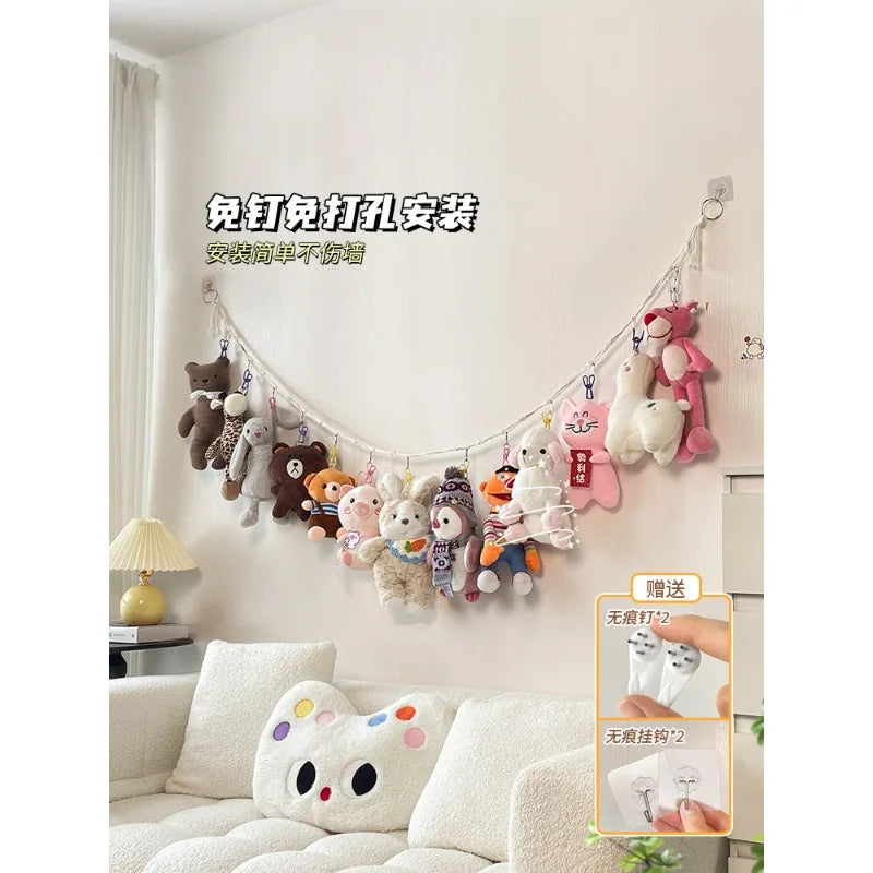 Doll on the wall storage lanyard plush toy grab doll display mesh pocket hanging bag bedside doll storage artifact