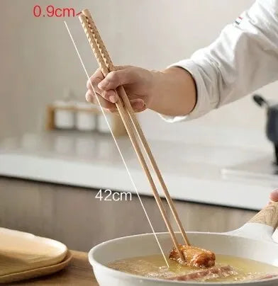 1Pair Long Hot Pot Fried Chopsticks Home Non-slip Lo Mein Chopsticks Kitchen Solid Wood For Cooking Hot Pot
