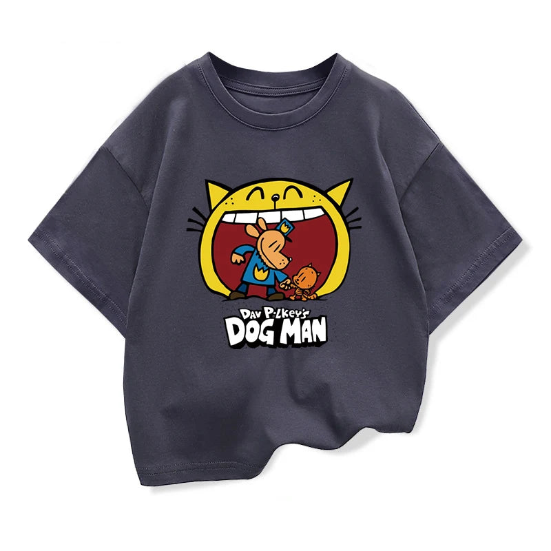 2025 New Kids Clothing Dog Man Funny Anime Graphic T-Shirt Children Summer Cartoon Short Sleeve Tee Boys Girls Fashion Clothes