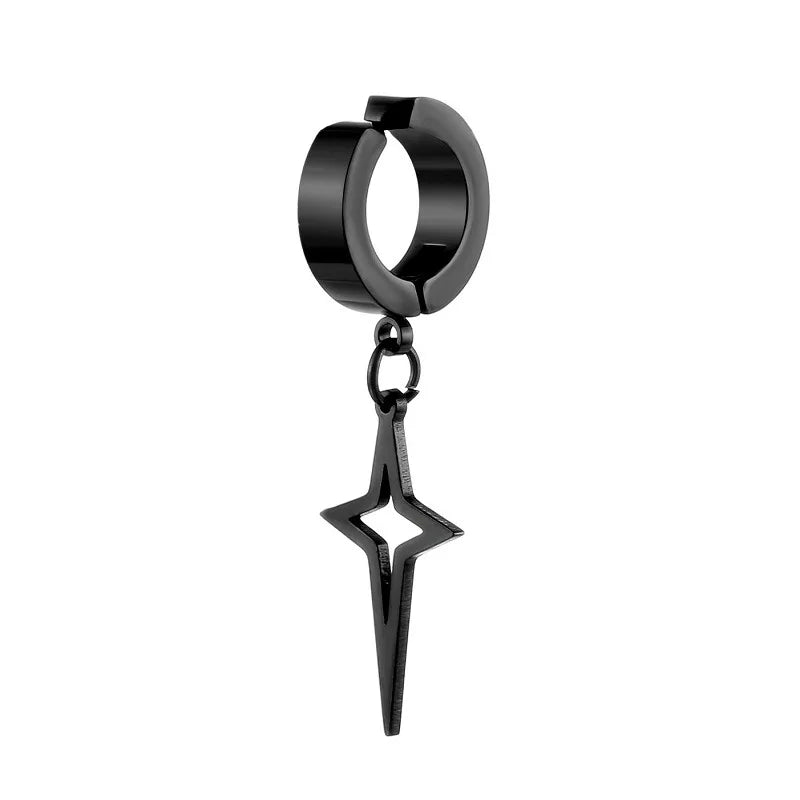1 Pcs New Clip On Hoop Earrings For Men Women Stainless Steel Fake Non Piercing  Earring Without Ear Holes Black Huggie Hoop