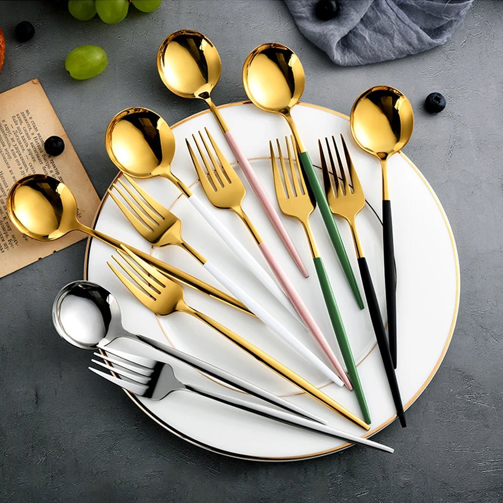 24Pcs Dinnerware Set Stainless Steel Tableware Dinner Knife Fork Dessert Spoon Cutlery Set Kitchen Flatware