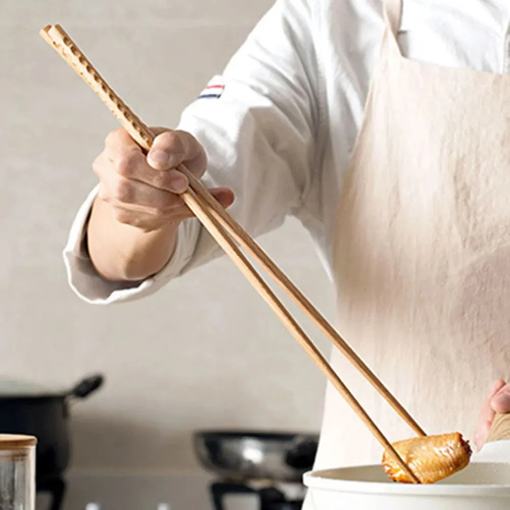 1Pair Long Hot Pot Fried Chopsticks Home Non-slip Lo Mein Chopsticks Kitchen Solid Wood For Cooking Hot Pot